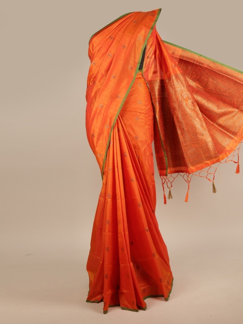 

Pothys Orange & Green Ethnic Motifs Jute Silk Saree