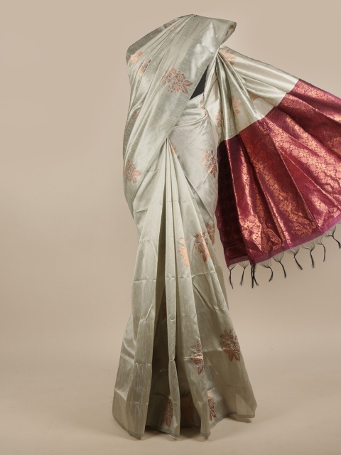

Pothys Silver-Toned & Purple Woven Design Zari Jute Silk Saree