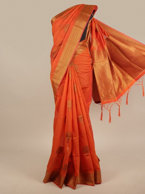 

Pothys Orange & Copper-Toned Woven Design Zari Jute Silk Saree