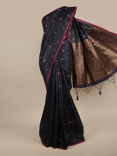 

Pothys Blue & Gold-Toned Floral Zari Jute Silk Saree