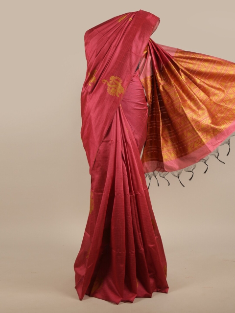 

Pothys Pink & Gold-Toned Woven Design Zari Jute Silk Saree