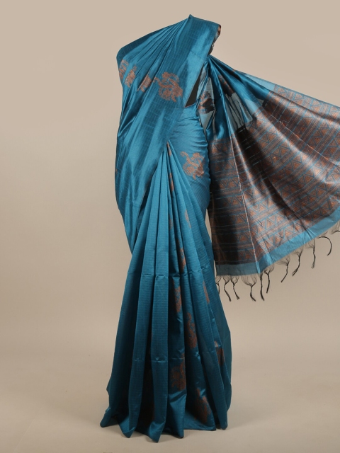 

Pothys Blue & Brown Floral Jute Silk Saree