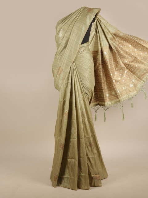 

Pothys Green & Gold-Toned Ethnic Motifs Zari Jute Silk Saree
