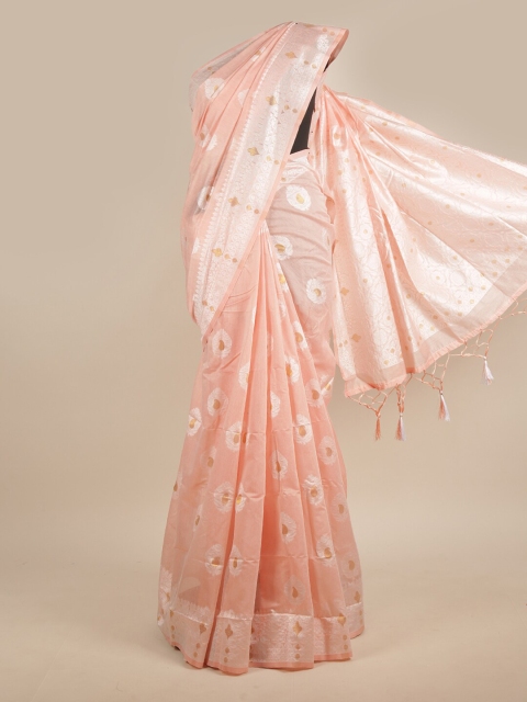 

Pothys Pink & Silver-Toned Ethnic Motifs Jute Silk Saree