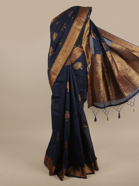 

Pothys Navy Blue & Copper-Toned Woven Design Zari Jute Silk Saree