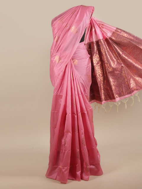 

Pothys Pink & Gold-Toned Ethnic Motifs Zari Jute Silk Saree