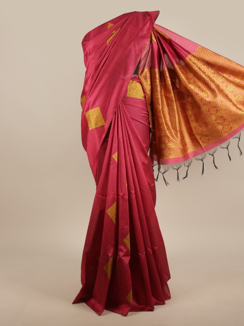

Pothys Pink & Gold-Toned Woven Design Jute Silk Saree