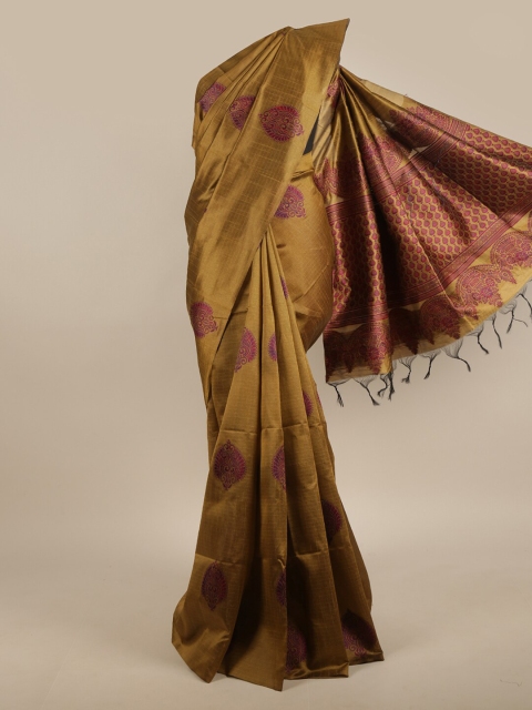 

Pothys Khaki & Maroon Woven Design Jute Silk Saree
