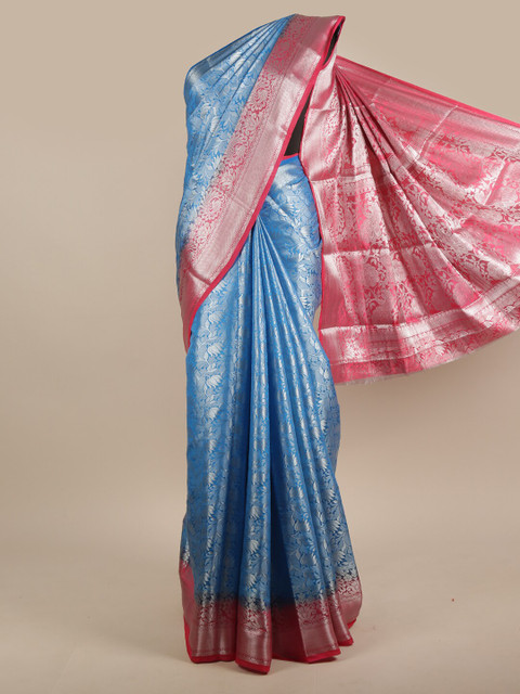 

Pothys Blue & Pink Floral Zari Jute Silk Saree