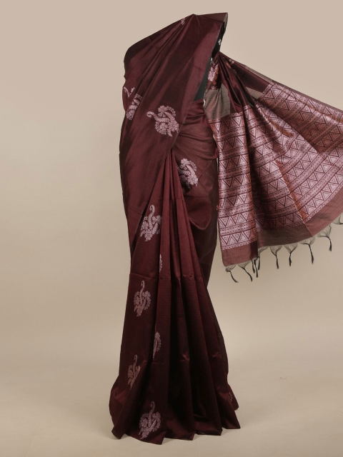 

Pothys Purple & Silver-Toned Ethnic Motifs Jute Silk Saree
