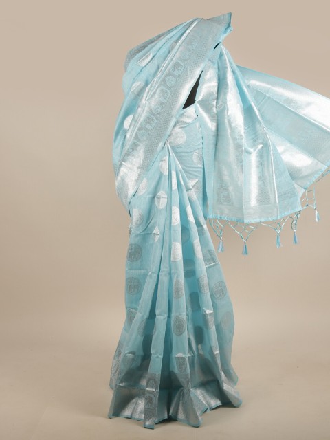 

Pothys Blue & Silver-Toned Woven Design Zari Jute Silk Saree