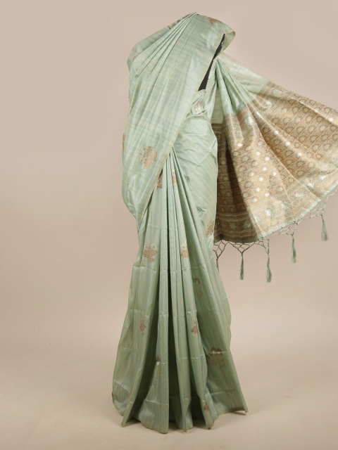 

Pothys Green & Gold-Toned Ethnic Motifs Zari Jute Silk Saree