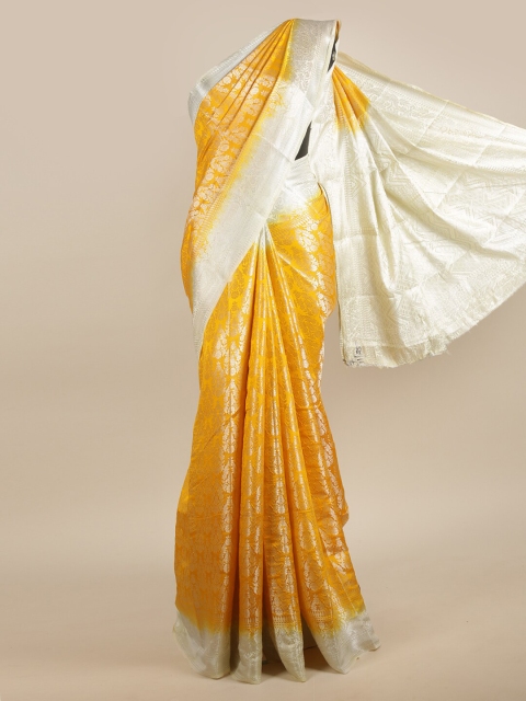 

Pothys Yellow & Silver-Toned Ethnic Motifs Zari Jute Silk Saree
