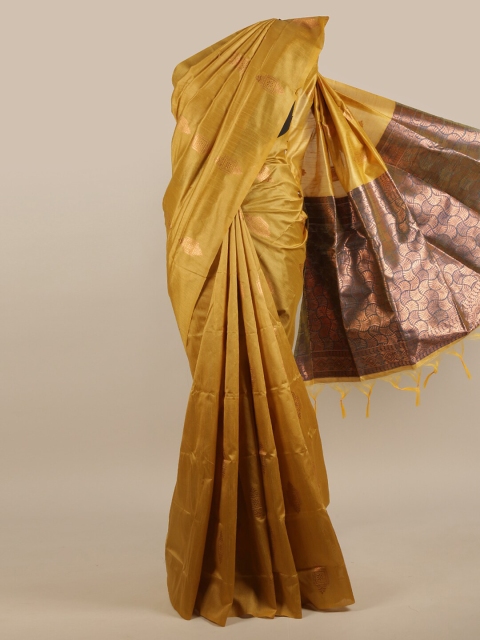 

Pothys Mustard & Blue Ethnic Motifs Jute Silk Saree