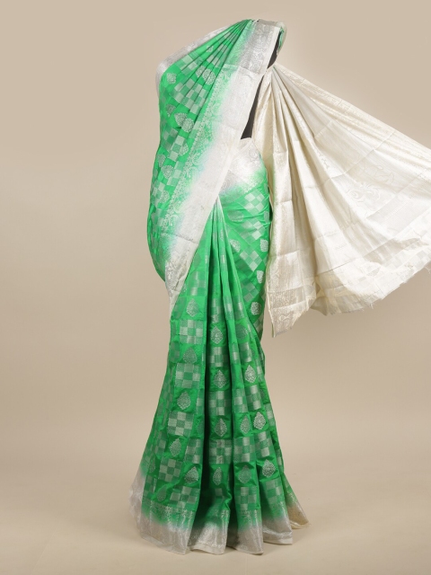 

Pothys Green & White Ethnic Motifs Zari Jute Silk Saree