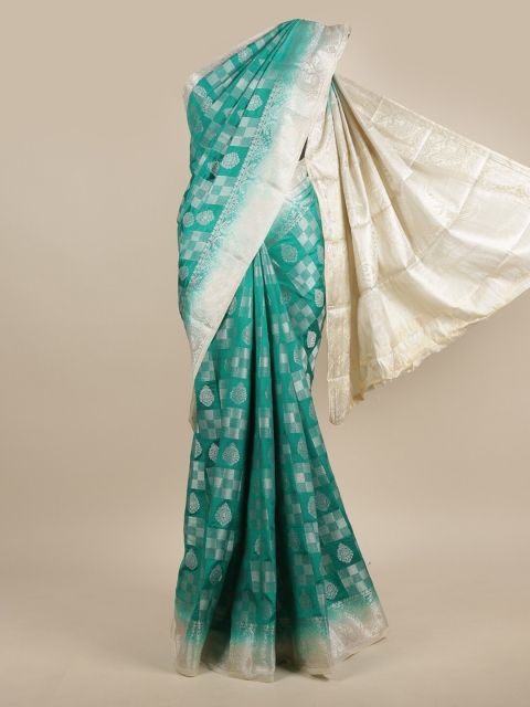 

Pothys Sea Green & Silver-Toned Woven Design Zari Jute Silk Saree