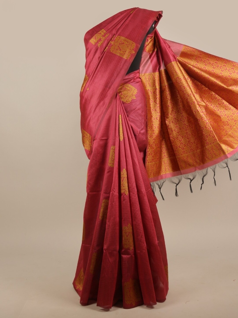 

Pothys Pink & Gold-Toned Woven Design Jute Silk Saree