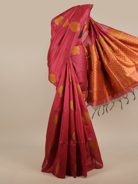 

Pothys Pink & Gold-Toned Ethnic Motifs Zari Jute Silk Saree