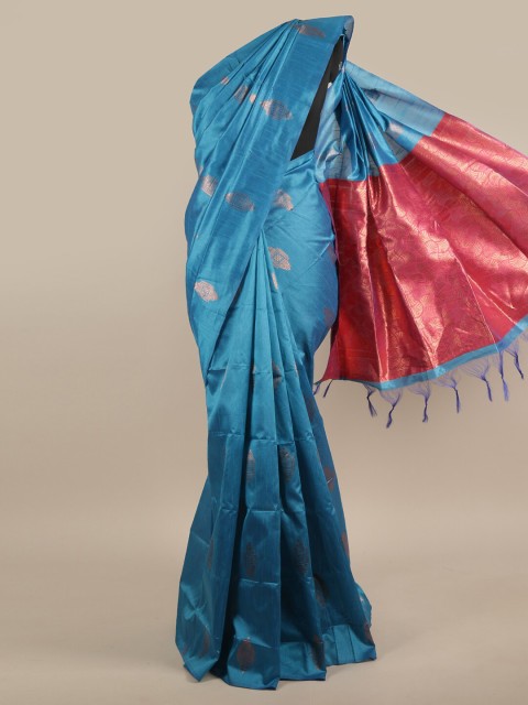 

Pothys Blue & Pink Ethnic Motifs Jute Silk Saree