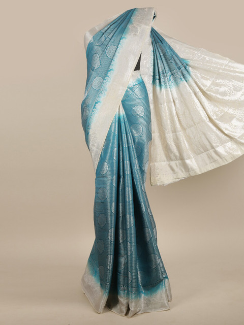

Pothys Blue & Silver-Toned Woven Design Zari Jute Silk Saree