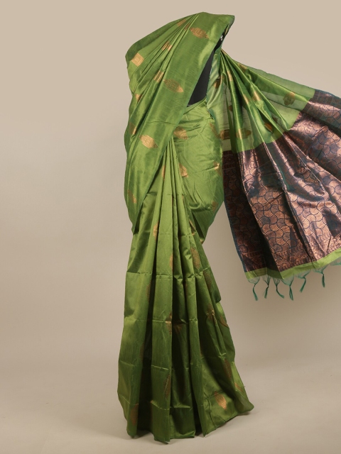 

Pothys Green & Gold-Toned Ethnic Motifs Zari Jute Silk Saree