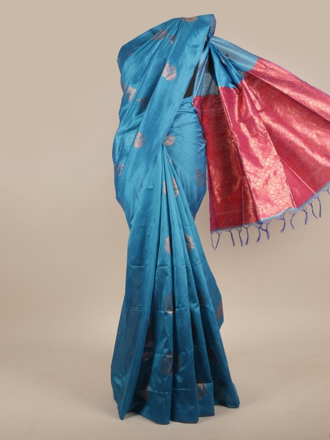 

Pothys Blue & Red Ethnic Motifs Zari Jute Silk Saree