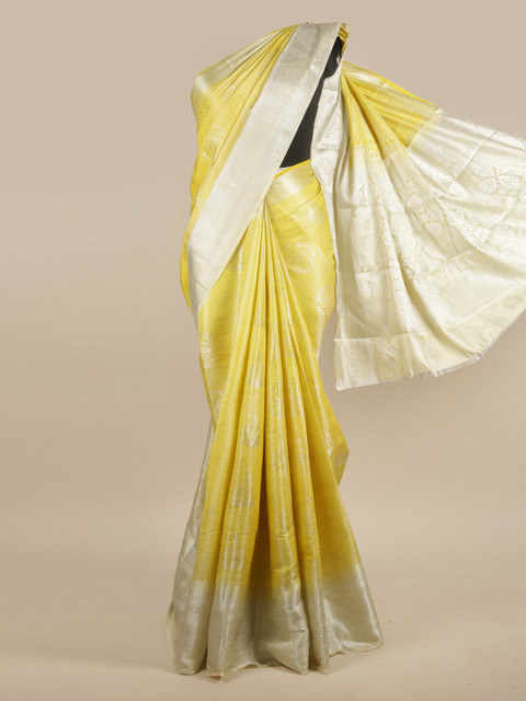 

Pothys Yellow & Silver-Toned Ethnic Motifs Zari Jute Silk Saree