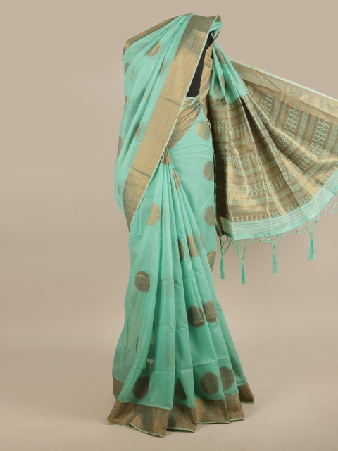 

Pothys Green & Gold-Toned Ethnic Motifs Zari Jute Silk Saree