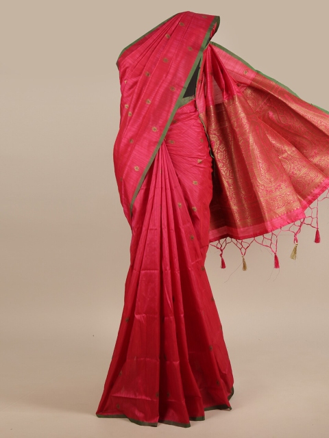 

Pothys Pink & Gold-Toned Woven Design Zari Jute Silk Saree