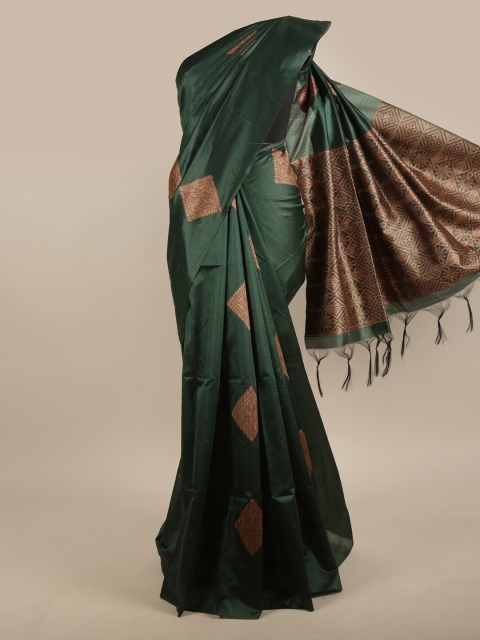 

Pothys Green & Copper-Toned Ethnic Motifs Jute Silk Saree