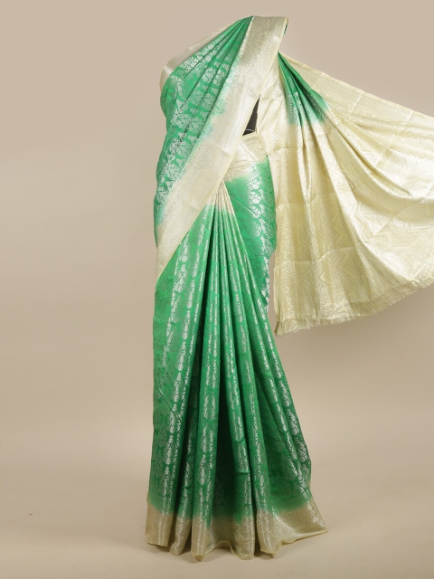 

Pothys Green & Silver-Toned Woven Design Jute Silk Saree