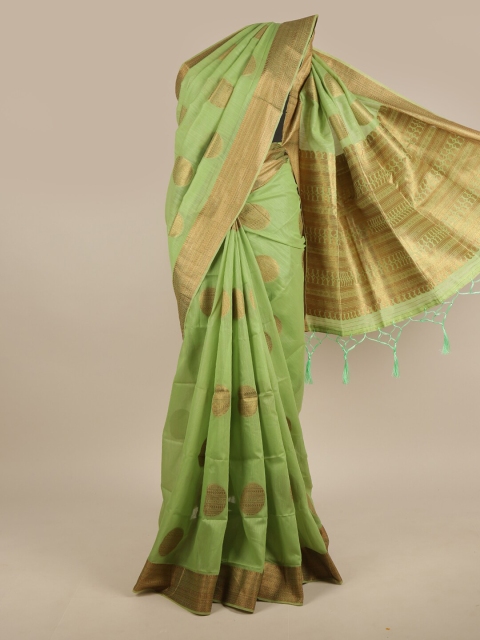 

Pothys Green & Gold-Toned Woven Design Zari Jute Silk Saree