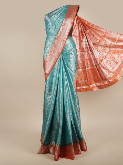 

Pothys Blue & Orange Floral Zari Jute Silk Saree