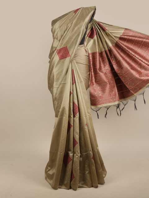 

Pothys Grey & Brown Ethnic Motifs Jute Silk Saree