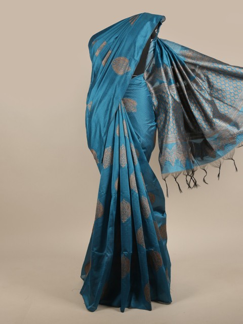 

Pothys Blue & Gold-Toned Woven Design Jute Silk Saree