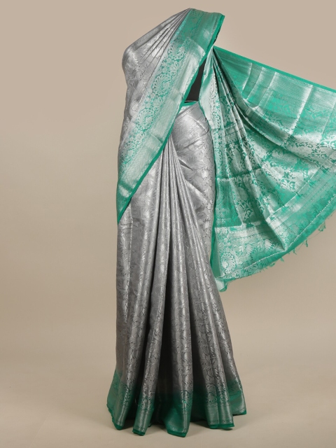 

Pothys Grey & Green Floral Zari Jute Silk Saree