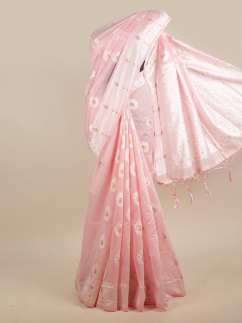 

Pothys Pink & White Ethnic Motifs Jute Silk Saree