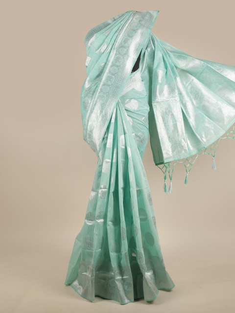

Pothys Blue & Silver-Toned Floral Zari Jute Silk Saree