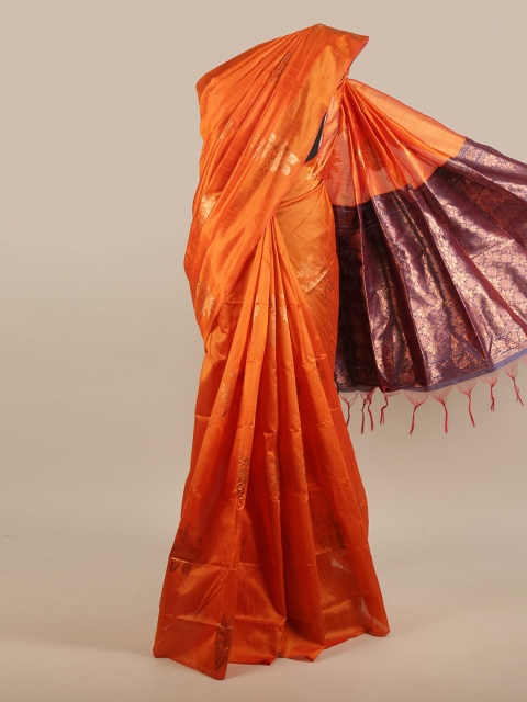 

Pothys Orange & Purple Woven Design Zari Jute Silk Saree