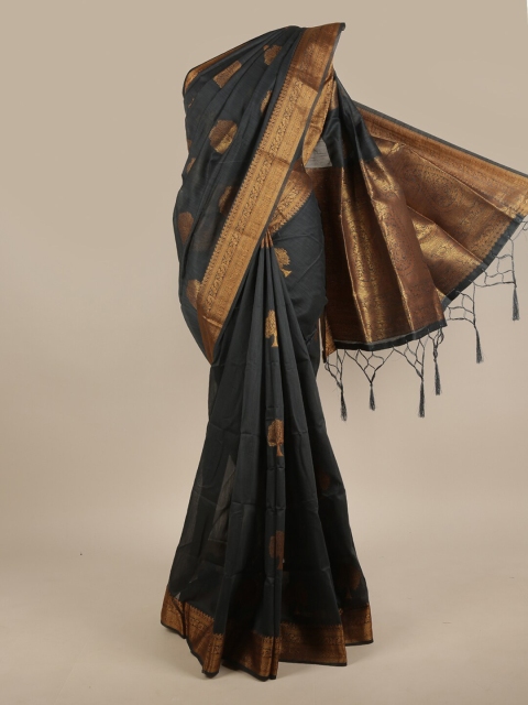 

Pothys Grey & Gold-Toned Floral Zari Jute Silk Saree