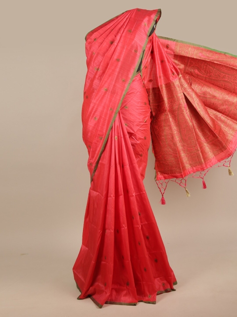 

Pothys Pink & Green Paisley Zari Jute Silk Saree