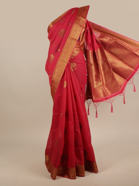 

Pothys Red & Gold-Toned Ethnic Motifs Zari Jute Silk Saree