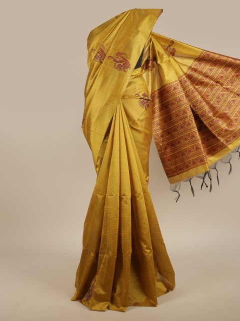 

Pothys Mustard & Brown Ethnic Motifs Jute Silk Saree