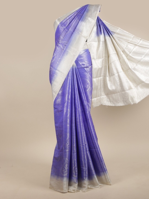 

Pothys Blue & Off-White Paisley Zari Jute Silk Saree