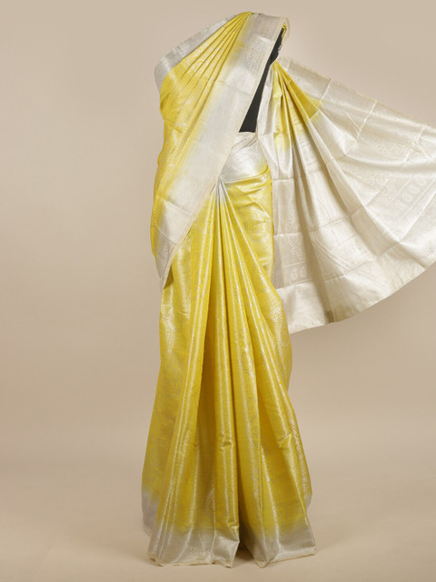

Pothys Yellow & Cream-Coloured Ethnic Motifs Zari Jute Silk Saree