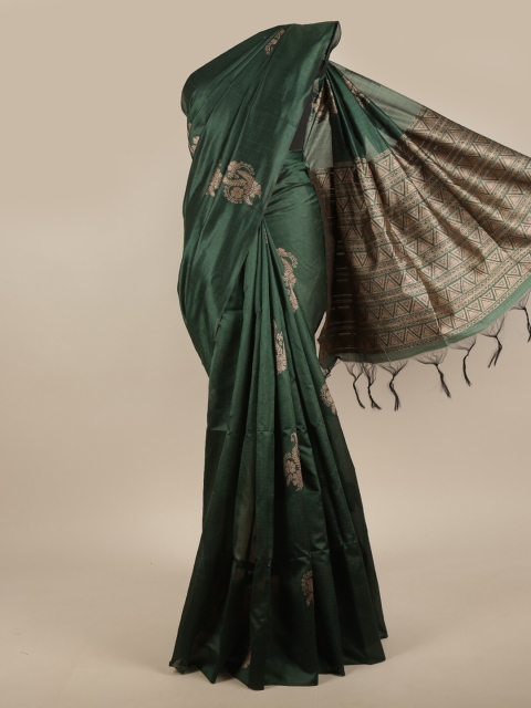 

Pothys Green & Gold-Toned Floral Jute Silk Saree