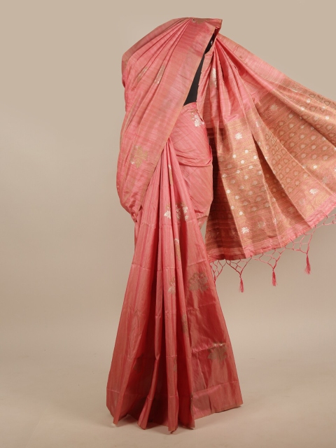 

Pothys Pink & Gold-Toned Woven Design Jute Silk Saree