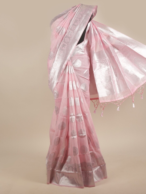 

Pothys Pink & Silver-Toned Ethnic Motifs Zari Jute Silk Saree