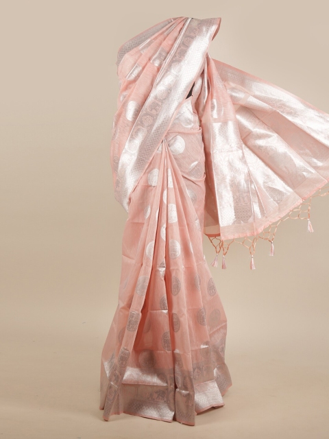 

Pothys Pink & Silver-Toned Ethnic Motifs Zari Jute Silk Saree