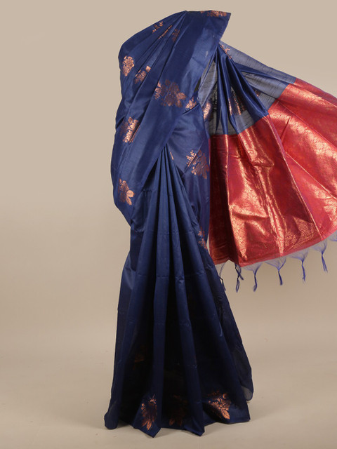

Pothys Blue & Red Ethnic Motifs Zari Jute Silk Saree